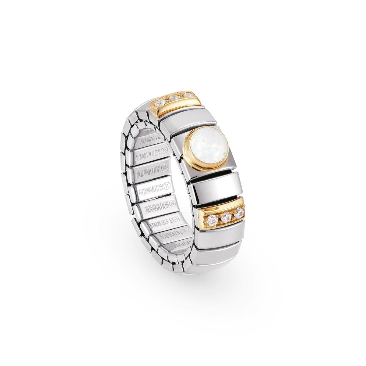 Nomination Ringe N,Y, SMALL aus Edelstahl, 18K-Gold, Cub, Zirc und Edelsteinen (007_OPAL WEISS)