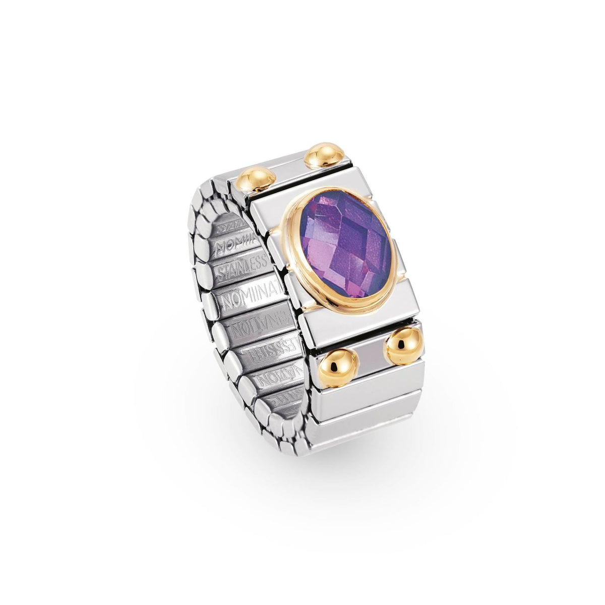 Nomination Ringe XTE MEDIUM Edelstahl, 18K-Gold und horiz, FACETTIERTEM Zirk, (001_VIOLETT)