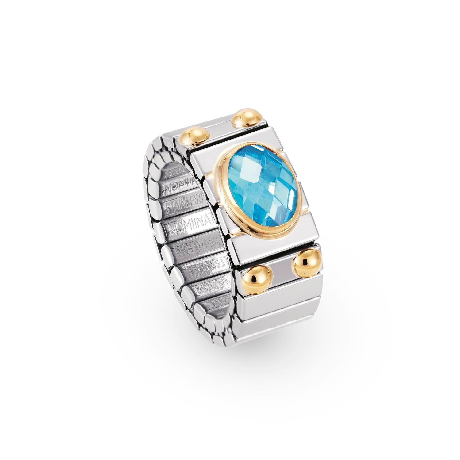 Nomination Ringe XTE MEDIUM Edelstahl, 18K-Gold und horiz, FACETTIERTEM Zirk, (006_HIMMELBLAU)