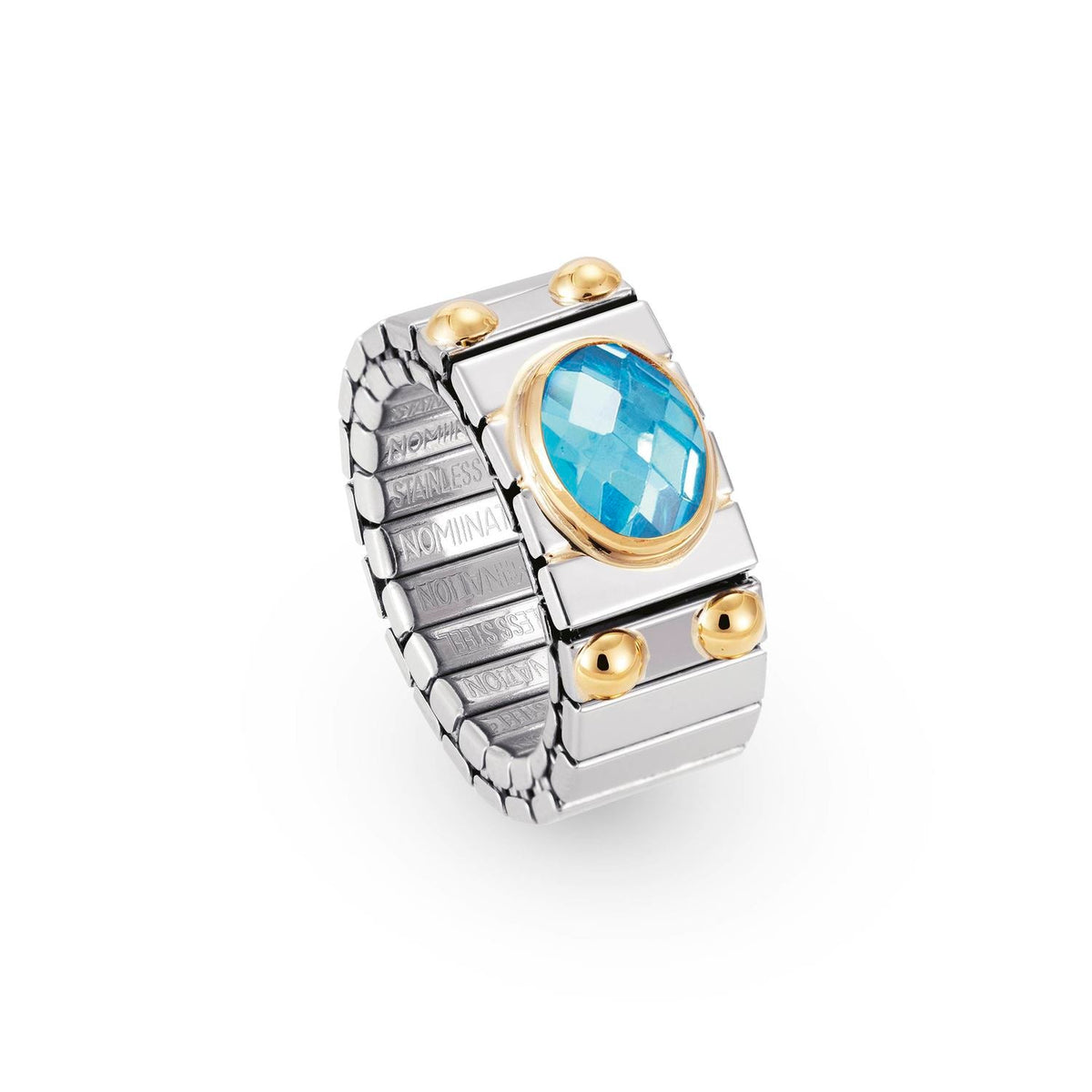 Nomination Ringe XTE MEDIUM Edelstahl, 18K-Gold und horiz, FACETTIERTEM Zirk, (006_HIMMELBLAU)