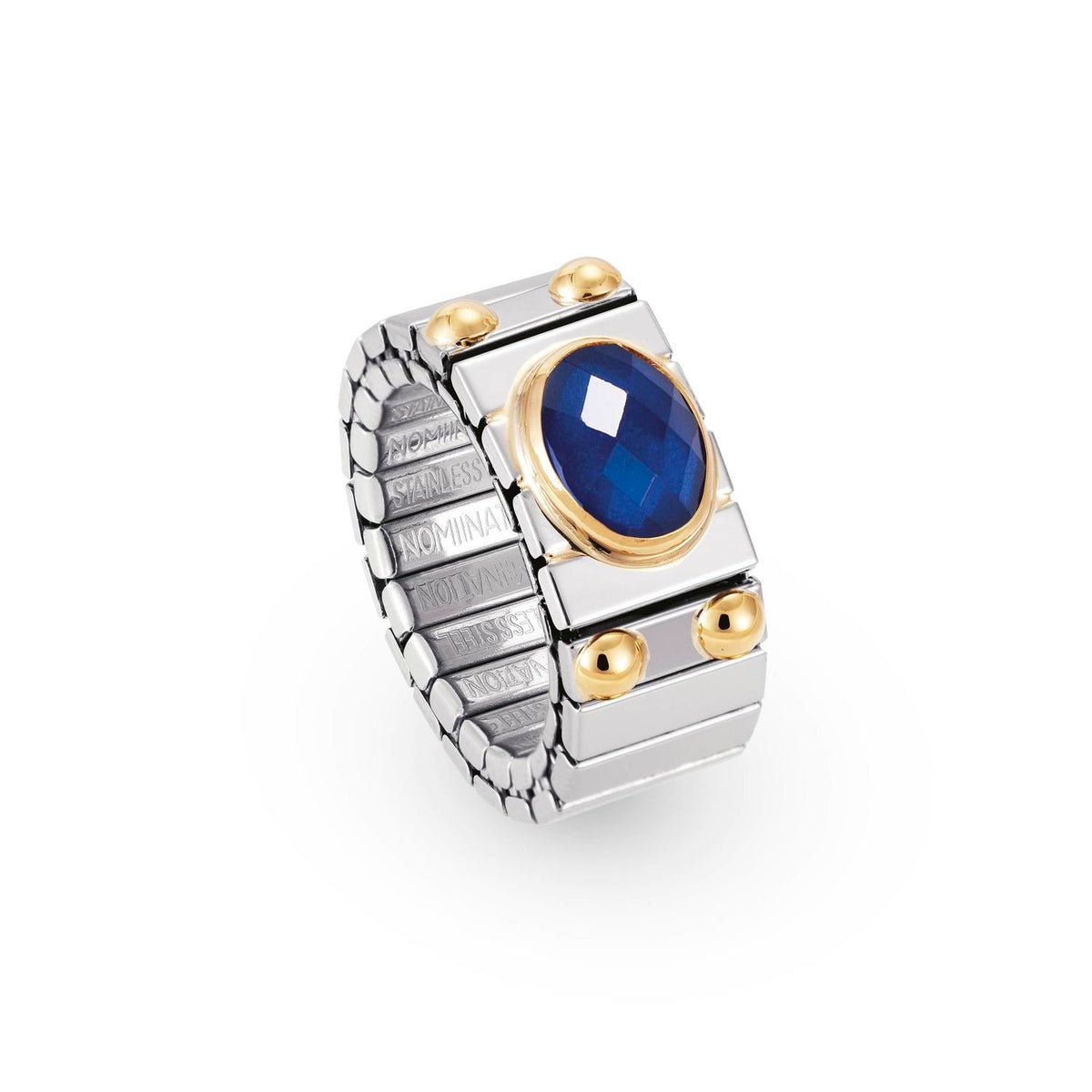 Nomination Ringe XTE MEDIUM Edelstahl, 18K-Gold und horiz, FACETTIERTEM Zirk, (007_BLAU)