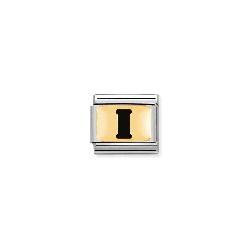 Nomination Composable Classic SCHWARZE BUCHSTABEN Edelstahl und 18K-Gold (09_I)