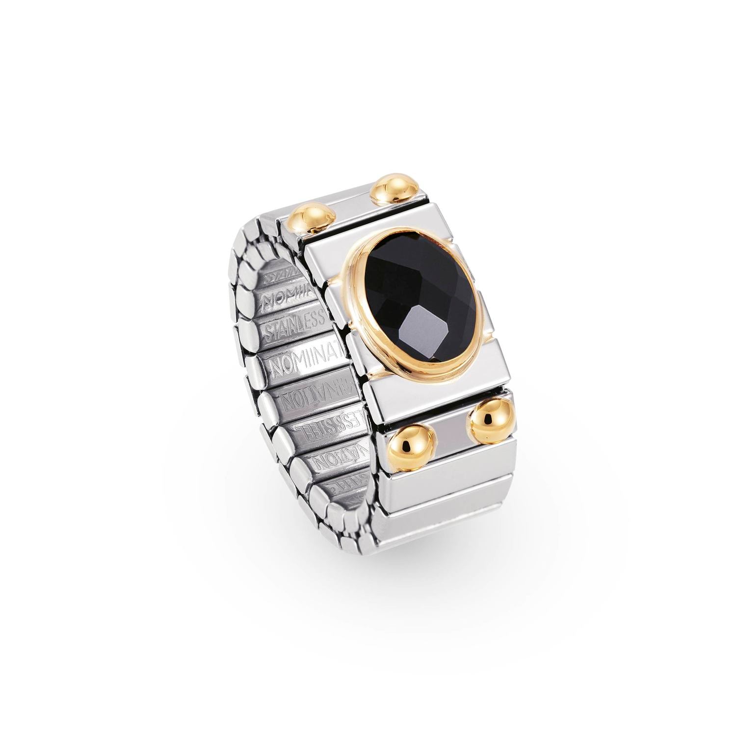Nomination Ringe XTE MEDIUM Edelstahl, 18K-Gold und horiz, FACETTIERTEM Zirk, (011_Schwarz)
