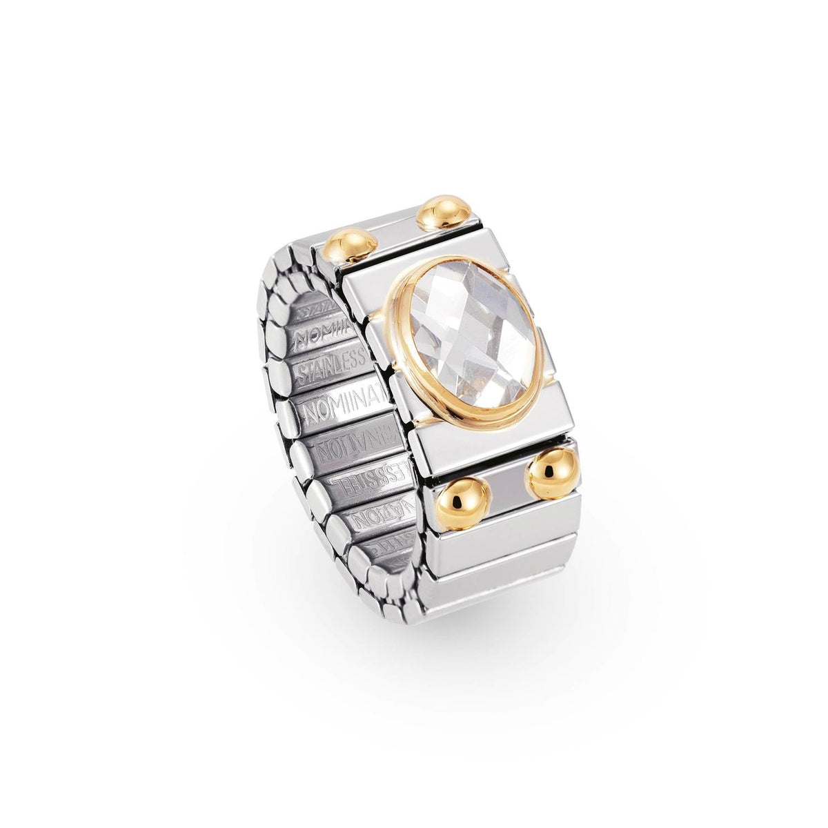 Nomination Ringe XTE MEDIUM Edelstahl, 18K-Gold und horiz, FACETTIERTEM Zirk, (010_WEISS)