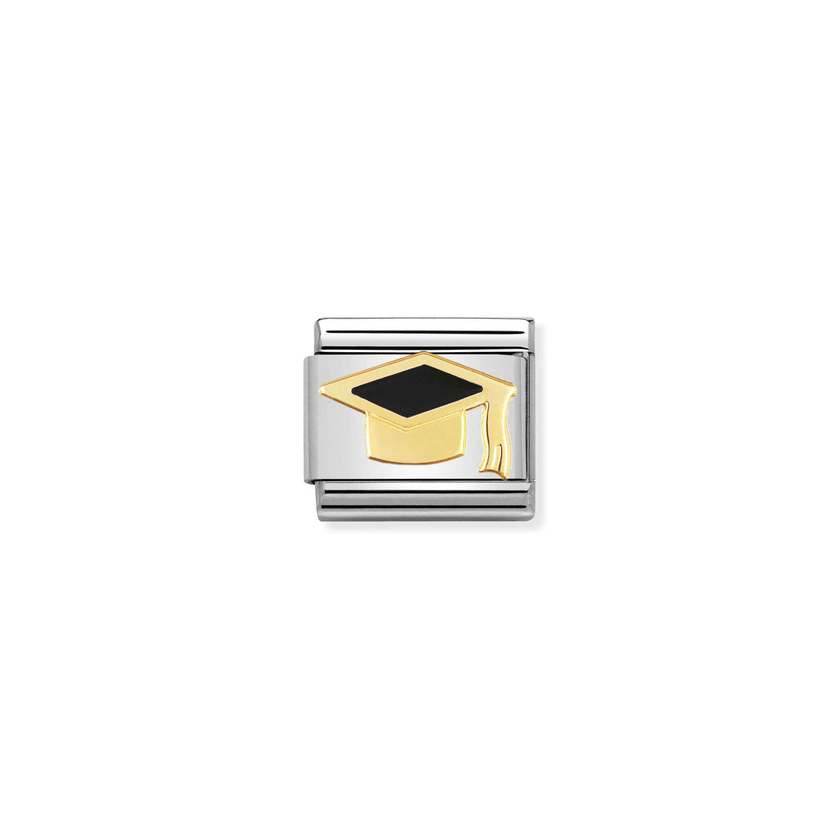 Nomination Composable Classic BACK TO SCHOOL Edelstahl, Email und 18K-Gold (08_Schwarzer Doktortitelshut)