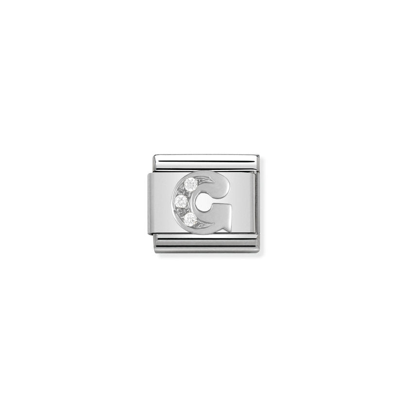 Nomination Composable Classic BUCHSTABEN Edelstahl, Cubic Zirkon und Silber 925 (07_G)