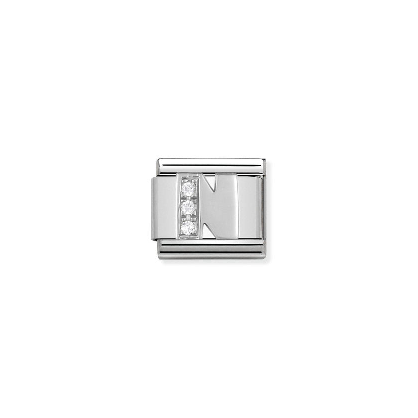Nomination Composable Classic BUCHSTABEN Edelstahl, Cubic Zirkon und Silber 925 (14_N)