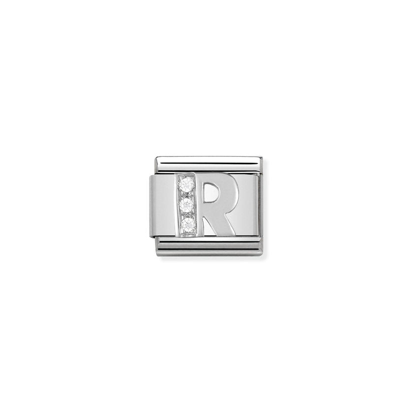 Nomination Composable Classic BUCHSTABEN Edelstahl, Cubic Zirkon und Silber 925 (18_R)