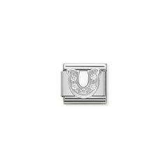 Nomination COMPOSABLE CLASSIC SYMBOLE Element aus Edelstahl, mit 925er Silber und Cubic Zirkonia verziert (06_Hufeisen)