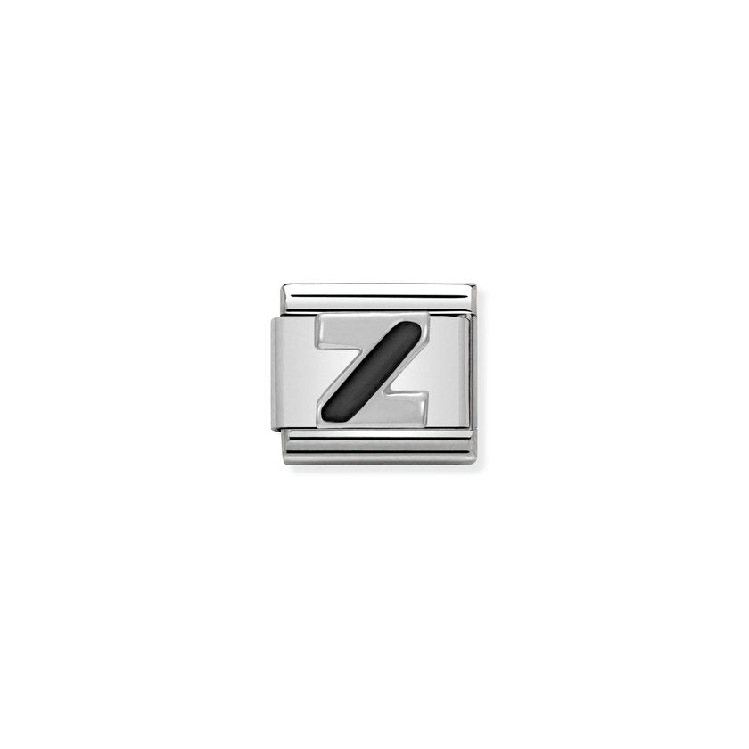 Nomination COMPOSABLE CLASSIC BUCHSTABEN Schwarz, Edelstahl, Email und Silber 925 (26_Z)