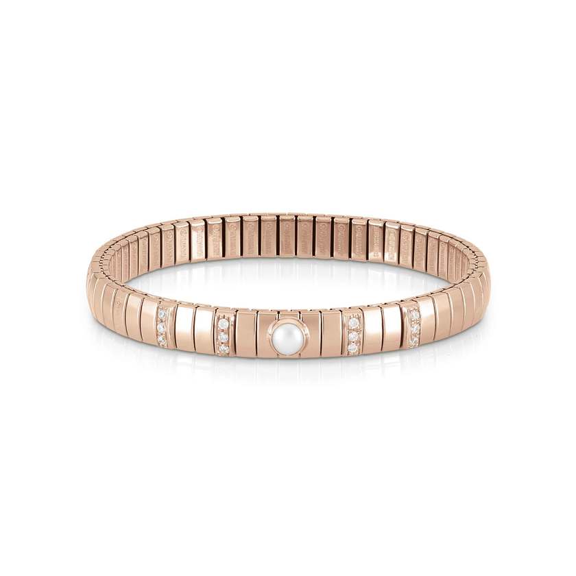 Nomination GOLDEN PINK SMALL Armbaende aus Edelstahl,Cubiz Zirkonia und 1 Stein (013_Weisse Perle)