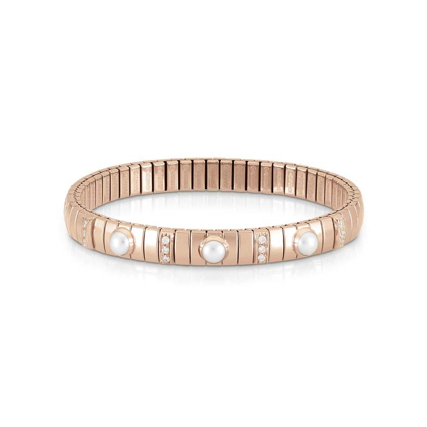 Nomination GOLDEN PINK SMALL Armbaende aus Edelstahl,Cubiz Zirkonia und 3 Steine (013_Weisse Perle)