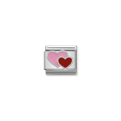 Nomination COMPOSABLE Classic SYMBOLE aus Edelstahl, Email und Silber 925 (16_Doppelherz rosa und rot)