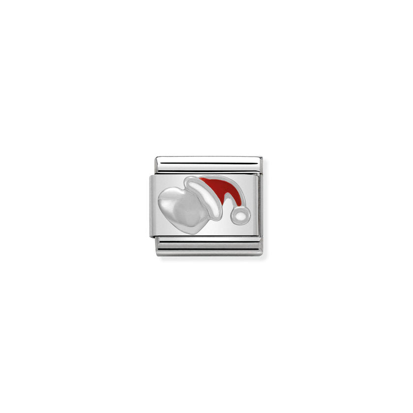 Nomination COMPOSABLE CLASSIC SYMBOLE aus Edelstahl, mit Emaille und 925er Silber verziert, (05_Herz mit Weihnachtenshut)
