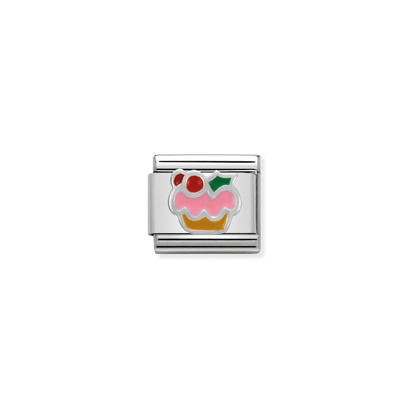 Nomination COMPOSABLE CLASSIC SYMBOLE aus Edelstahl, mit Emaille und 925er Silber verziert, (10_Cup Cake)