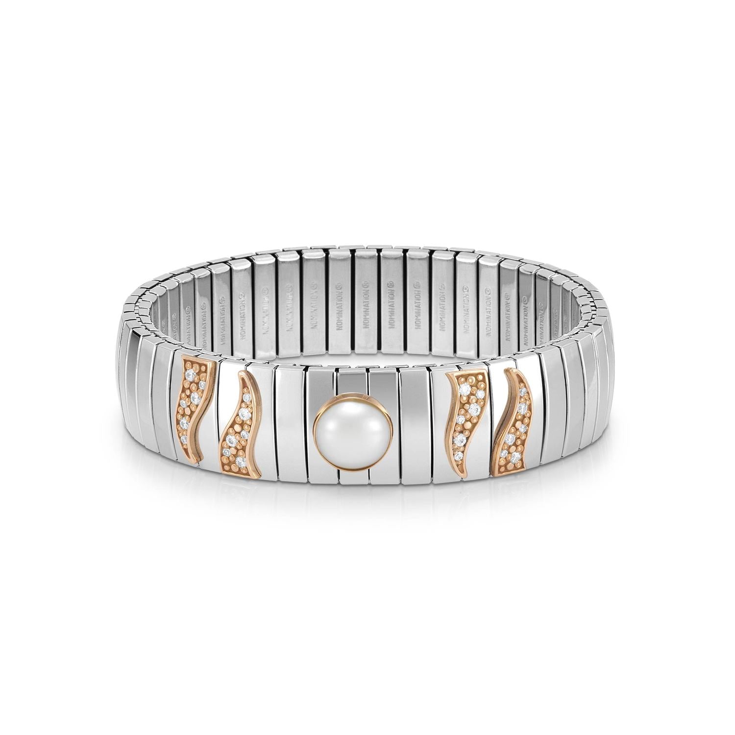 Nomination XTE XL aus Edelstahl, Gold 9k, CZ und Edelsteine (013_Weisse Perle)