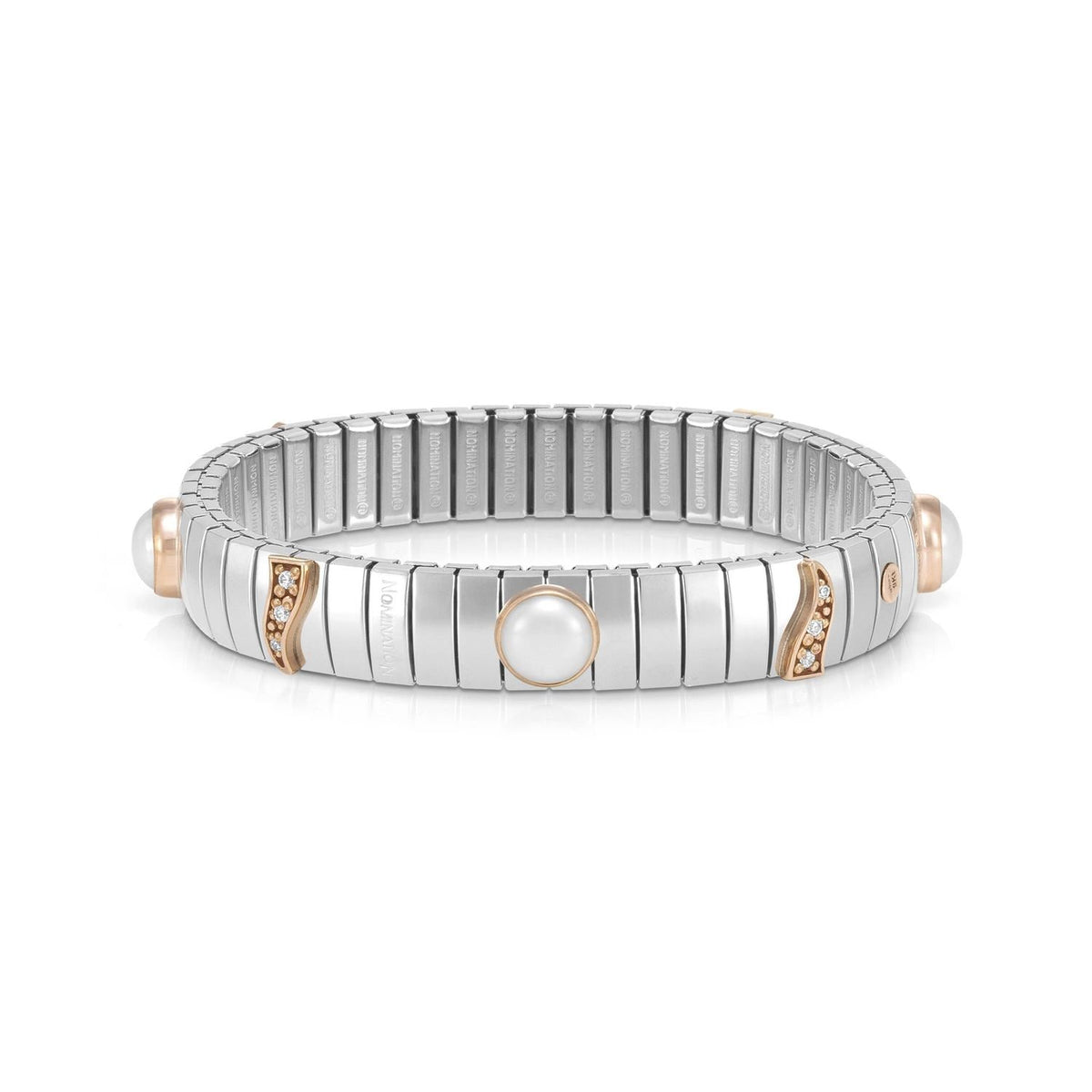 Nomination XTE MEDIUM Armband aus Edelstahl, Gold 9k, CZ und Edelsteine (013_Weisse Perle)