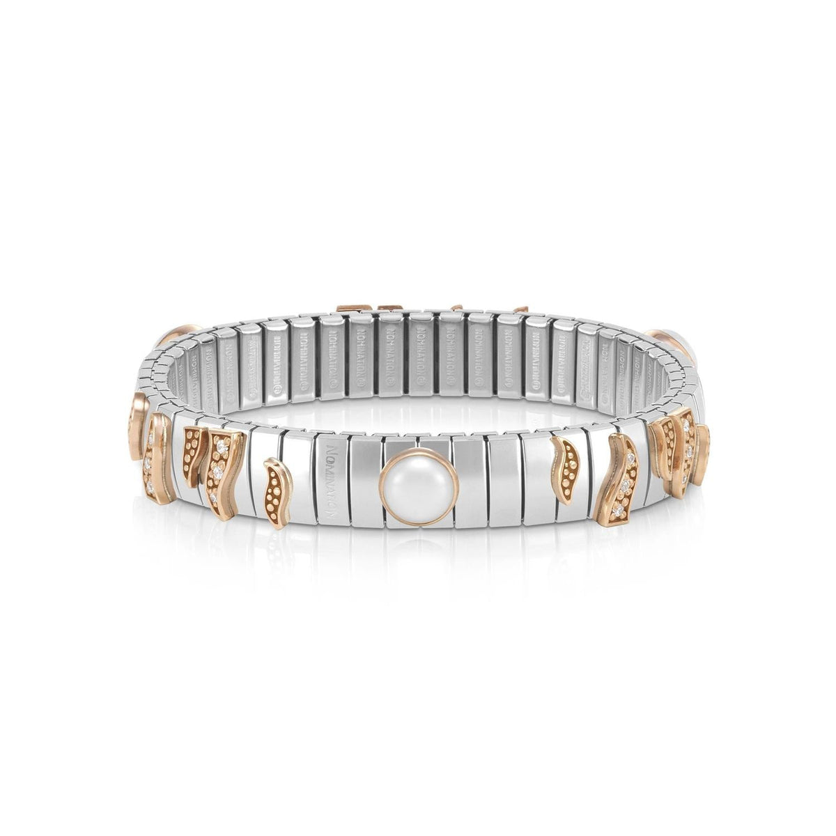 Nomination XTE MEDIUM Armband aus Edelstahl, Gold 9k, CZ und Edelsteine (013_Weisse Perle)
