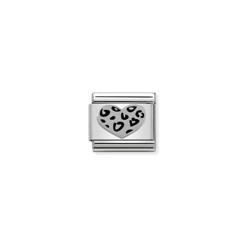 Nomination COMPOSABLE CLASSIC OXIDIERTE SYMBOLE aus Edelstahl, mit 925er Silber verziert, (05_Leopard Herz)