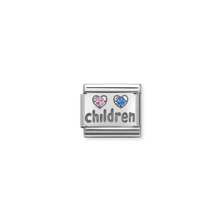 Nomination COMPOSABLE CLASSIC SYMBOLE Element aus Edelstahl, mit 925er Silber und Cubic Zirkonia verziert (15_Children ROSA und HELLBLAU)