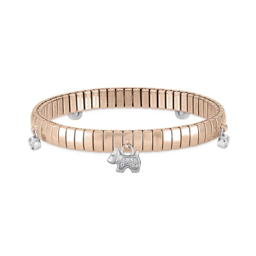Nomination XTE Armband aus Edelstahl mit 5 Anhaenger aus Silber 925 und Cubic Zirconia ROSE (009_Hund)
