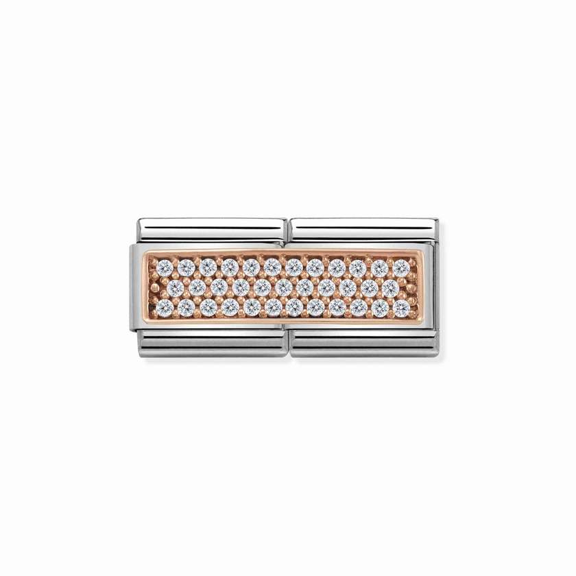 Nomination Composable DOUBLE Classic PAVE aus Edelstahl und 375er Gold (01_weiss)