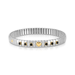 Nomination Armband XTE in Edelstahl, HERZ in 750er Gold und mit 6 Edelsteinen (002_ACHAT SCHWARZ)