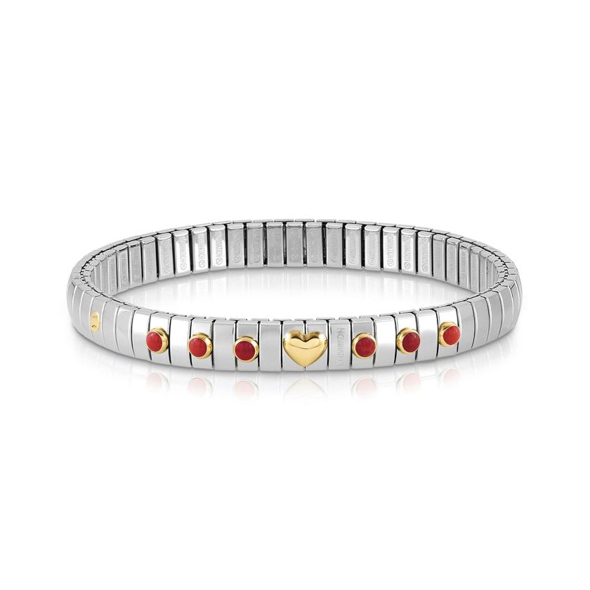 Nomination Armband XTE in Edelstahl, HERZ in 750er Gold und mit 6 Edelsteinen (005_KORALLE)