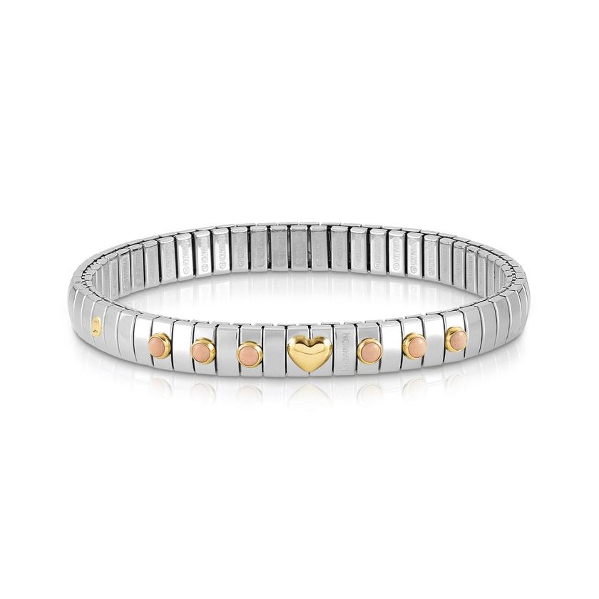 Nomination Armband XTE in Edelstahl, HERZ in 750er Gold und mit 6 Edelsteinen (006_KORALLE ROSA)
