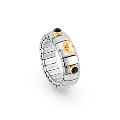 Nomination Ring XTE in Edelstahl, HERZ in 750er Gold und mit 2 Edelsteinen (002_ACHAT SCHWARZ)