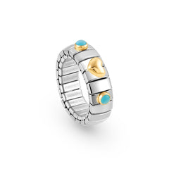 Nomination Ring XTE in Edelstahl, HERZ in 750er Gold und mit 2 Edelsteinen (003_TURKIS)