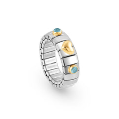 Nomination Ring XTE in Edelstahl, HERZ in 750er Gold und mit 2 Edelsteinen (025_TOPAS BLAU)