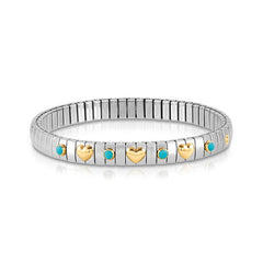 Nomination Armband XTE in Edelstahl, 3 HERZEN in 750er Gold und mit 4 Edelsteinen (003_TURKIS)