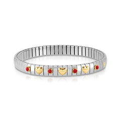 Nomination Armband XTE in Edelstahl, 3 HERZEN in 750er Gold und mit 4 Edelsteinen (005_KORALLE)