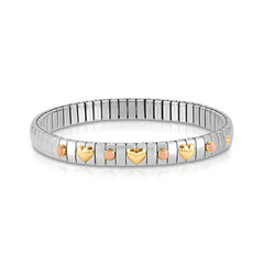 Nomination Armband XTE in Edelstahl, 3 HERZEN in 750er Gold und mit 4 Edelsteinen (006_KORALLE ROSA)