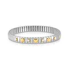 Nomination Armband XTE in Edelstahl, 3 HERZEN in 750er Gold und mit 4 Edelsteinen (007_PERLE WEISS)