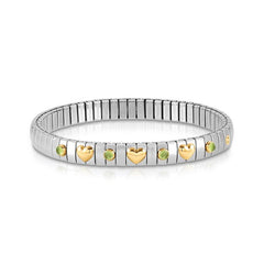 Nomination Armband XTE in Edelstahl, 3 HERZEN in 750er Gold und mit 4 Edelsteinen (016_PERIDOT)
