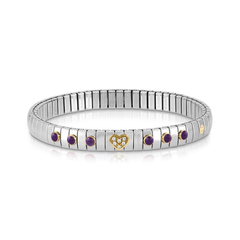 Nomination Armband XTE in Edelstahl, HERZ in 750er Gold, Cubic Zirkonia und mit 6 Edelsteinen (013_AMETHYST)