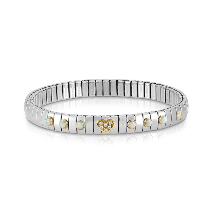Nomination Armband XTE in Edelstahl, HERZ in 750er Gold, Cubic Zirkonia und mit 6 Edelsteinen (022_OPAL WEISS)
