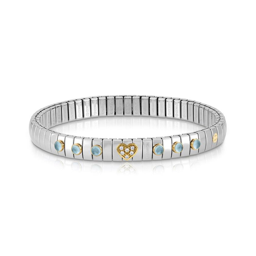 Nomination Armband XTE in Edelstahl, HERZ in 750er Gold, Cubic Zirkonia und mit 6 Edelsteinen (025_TOPAS BLAU)