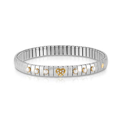 Nomination Armband XTE in Edelstahl, HERZ in 750er Gold, Cubic Zirkonia und mit 6 Edelsteinen (007_PERLE WEISS)