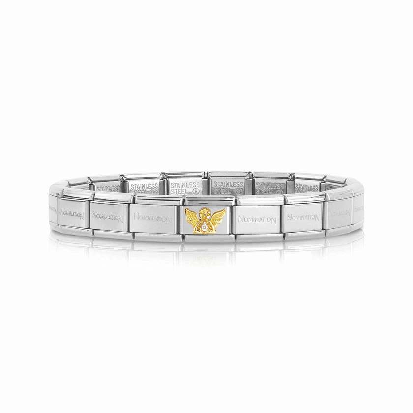 Nomination COMPOSABLE CLASSIC GERMANY 2017 Promoband aus Edelstahl, mit 18Kt-Gold und Edelsteinen verziert (Engel mit Cubic Zirkonia) (20_CLASSIC)