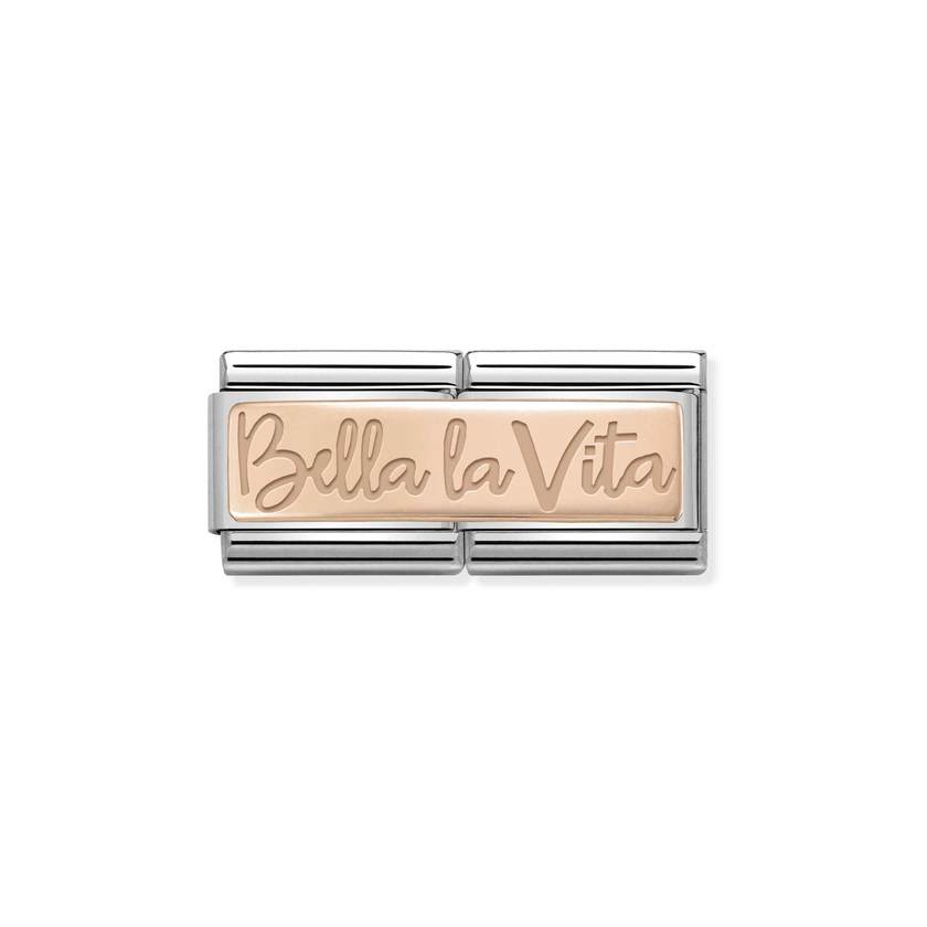 Nomination COMPOSABLE CLASSIC DOUBLE ENGRAVED aus Edelstahl, mit 9Kt Rosegold verziert, (02_Bella la Vita)