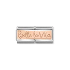 Nomination COMPOSABLE CLASSIC DOUBLE ENGRAVED aus Edelstahl, mit 9Kt Rosegold verziert, (02_Bella la Vita)