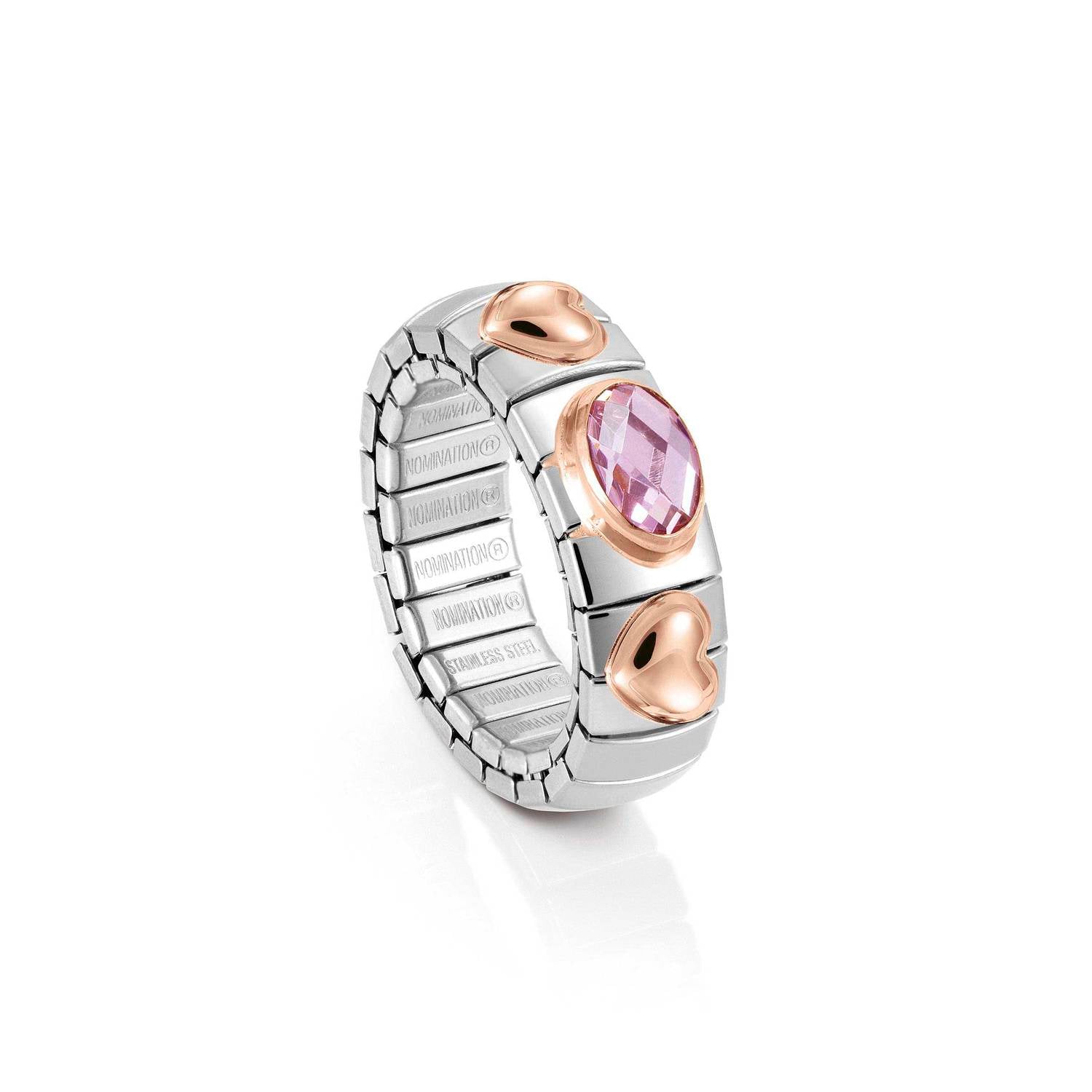 Nomination Ring XTE aus Edelstahl, 375er Gold und Zikonia (HERZ) (003_ROSA)