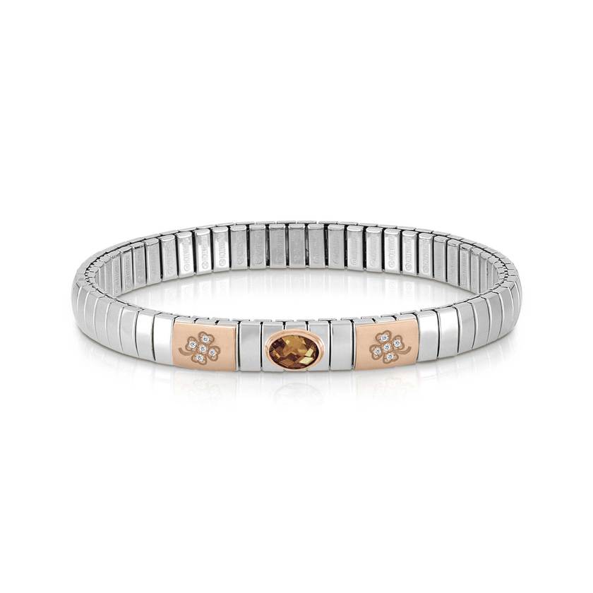 Nomination Armband XTE aus Edelstahl, 375er Gold, Cubic Z, und Zikonia (KLEEBLATT) (012_SMOKY)