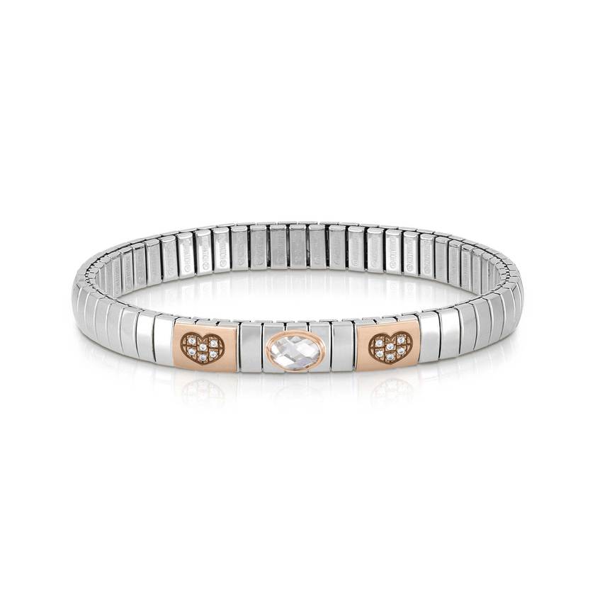 Nomination Armband XTE aus Edelstahl, 375er Gold, Cubic Z, und Zikonia (HERZ) (010_WEISS)