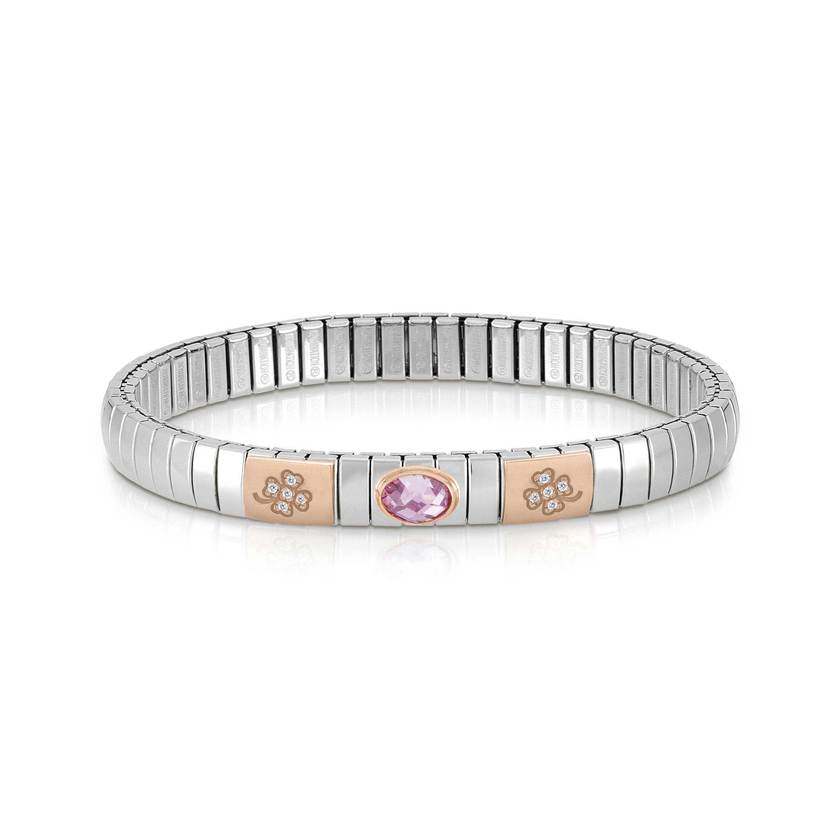Nomination Armband XTE aus Edelstahl, 375er Gold, Cubic Z, und Zikonia (KLEEBLATT) (003_ROSA)