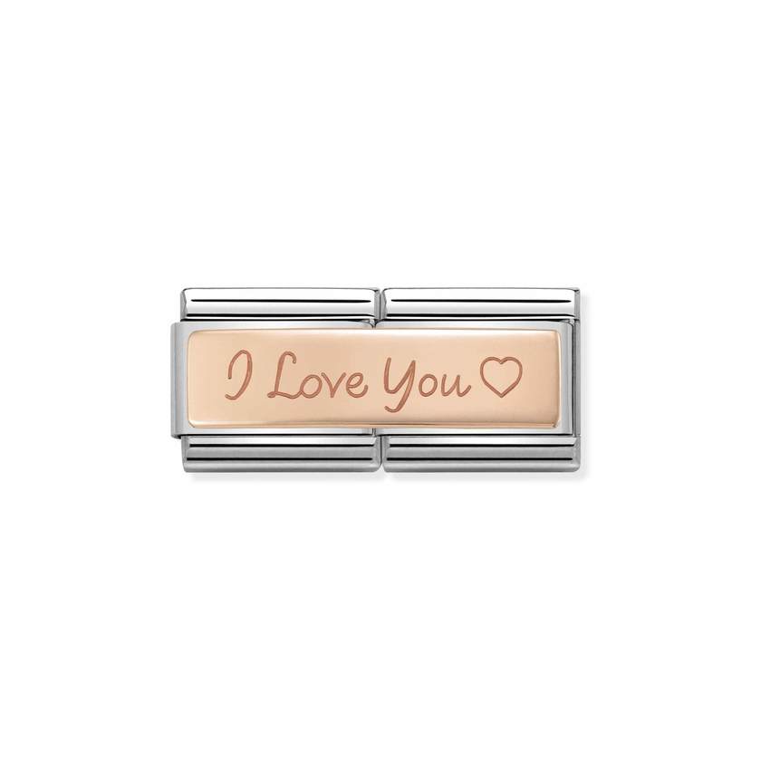 Nomination COMPOSABLE CLASSIC DOUBLE ENGRAVED aus Edelstahl, mit 9Kt Rosegold verziert, (04_I love You)