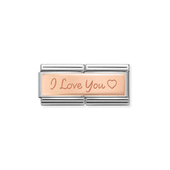 Nomination COMPOSABLE CLASSIC DOUBLE ENGRAVED aus Edelstahl, mit 9Kt Rosegold verziert, (04_I love You)